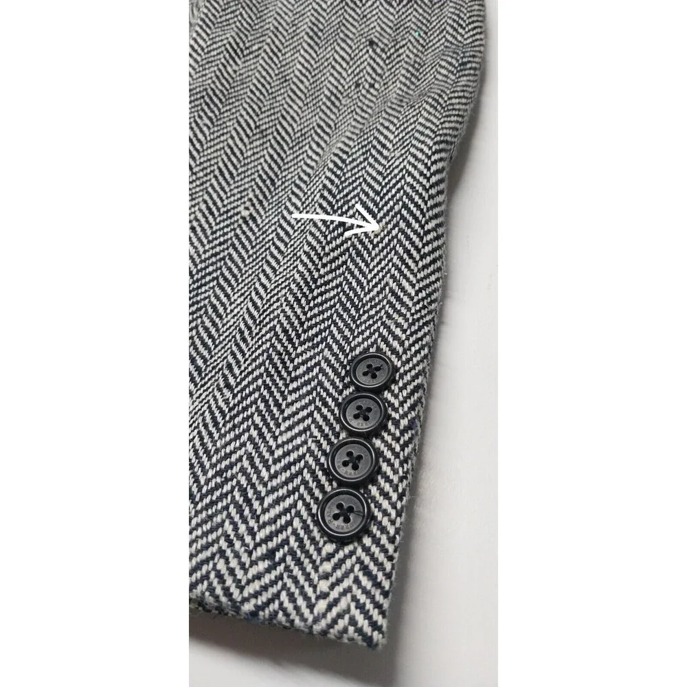 RALPH LAUREN Blazer Black Cream Herringbone Size 8 Silk Linen Blend Academia GUC - Picture 13 of 16